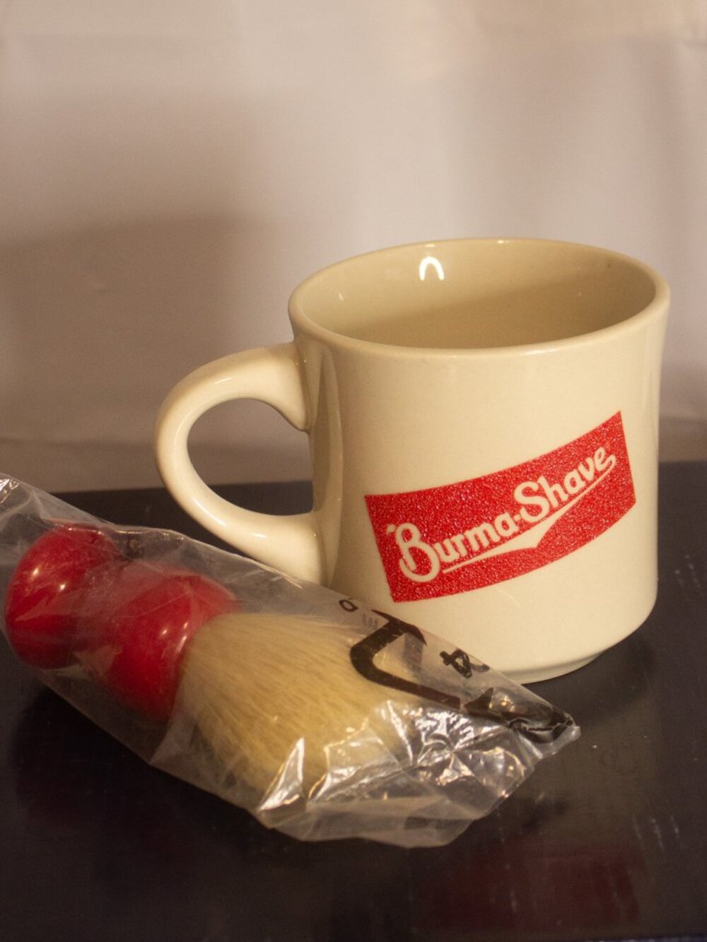 Burma‑Shave Vintage Shaving Mug with Brush – Original Brush Sealed – Red Logo